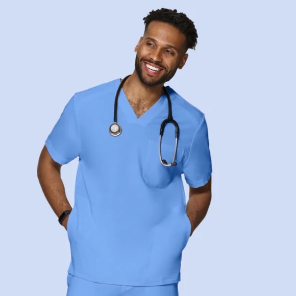 Mandala • Three Pocket Ceil Blue Scrub Top - S - Picture 1 of 9